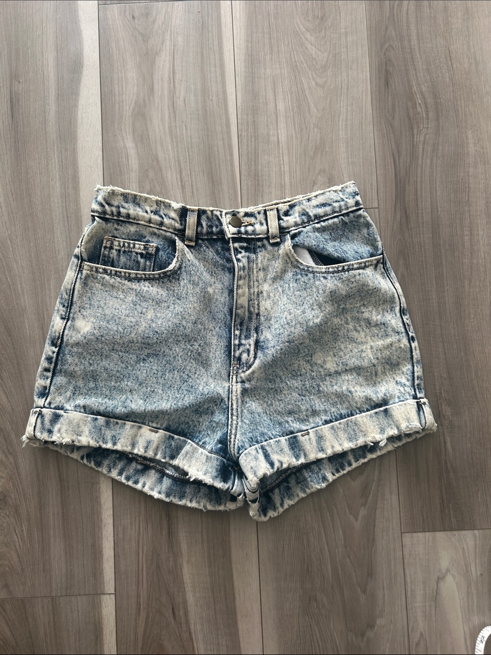 American Apparel Made in USA High Waist Acid Wash Denim Shorts Size 29